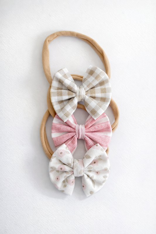 Gingham, Pink Stripes, Ditsy Floral Nylon Headband